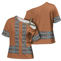 African Ndebele Traditional Attire Cross Shoulder Shirt Brown Ndebele Stripe