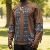 African Ndebele Traditional Attire Hockey Jersey Brown Ndebele Stripe