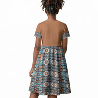 African Ndebele Traditional Attire Kid Short Sleeve Dress Brown Ndebele Stripe
