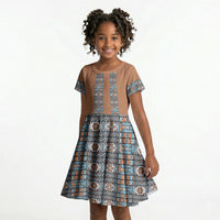 African Ndebele Traditional Attire Kid Short Sleeve Dress Brown Ndebele Stripe