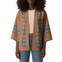 African Ndebele Traditional Attire Kimono Brown Ndebele Stripe