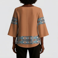 African Ndebele Traditional Attire Kimono Sleeve Blouse Brown Ndebele Stripe