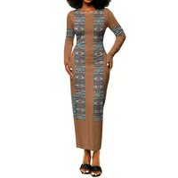 African Ndebele Traditional Attire Long Sleeve Bodycon Dress Brown Ndebele Stripe