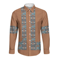 African Ndebele Traditional Attire Long Sleeve Button Shirt Brown Ndebele Stripe