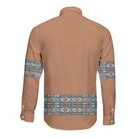 African Ndebele Traditional Attire Long Sleeve Button Shirt Brown Ndebele Stripe