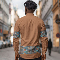 African Ndebele Traditional Attire Long Sleeve Button Shirt Brown Ndebele Stripe