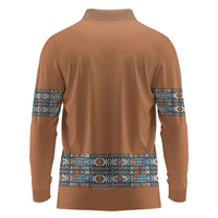 African Ndebele Traditional Attire Long Sleeve Polo Shirt Brown Ndebele Stripe