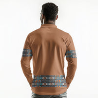 African Ndebele Traditional Attire Long Sleeve Polo Shirt Brown Ndebele Stripe