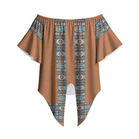 African Ndebele Traditional Attire Off Shoulder Wrap Waist Top Brown Ndebele Stripe