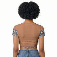 African Ndebele Traditional Attire Raglan Cropped T shirt Brown Ndebele Stripe