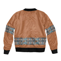 African Ndebele Traditional Attire Sleeve Zip Bomber Jacket Brown Ndebele Stripe