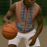 African Ndebele Traditional Attire Sleeveless Zip Hoodie Brown Ndebele Stripe