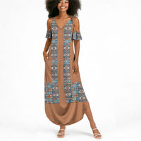 African Ndebele Traditional Attire Summer Maxi Dress Brown Ndebele Stripe