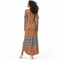 African Ndebele Traditional Attire Summer Maxi Dress Brown Ndebele Stripe