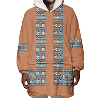 African Ndebele Traditional Attire Wearable Blanket Hoodie Brown Ndebele Stripe