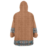 African Ndebele Traditional Attire Wearable Blanket Hoodie Brown Ndebele Stripe