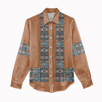 African Ndebele Traditional Attire Women Casual Shirt Brown Ndebele Stripe