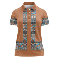 African Ndebele Traditional Attire Women Polo Shirt Brown Ndebele Stripe