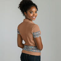 African Ndebele Traditional Attire Women Polo Shirt Brown Ndebele Stripe