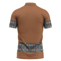 African Ndebele Traditional Attire Zipper Polo Shirt Brown Ndebele Stripe