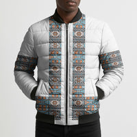 African Ndebele Traditional Attire Bomber Puffer Jacket White Ndebele Stripe
