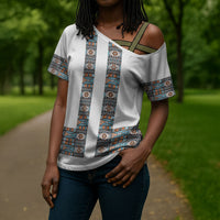 African Ndebele Traditional Attire Cross Shoulder Shirt White Ndebele Stripe