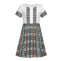 African Ndebele Traditional Attire Kid Short Sleeve Dress White Ndebele Stripe
