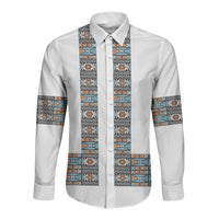 African Ndebele Traditional Attire Long Sleeve Button Shirt White Ndebele Stripe