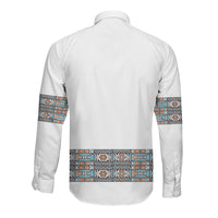 African Ndebele Traditional Attire Long Sleeve Button Shirt White Ndebele Stripe