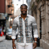 African Ndebele Traditional Attire Long Sleeve Button Shirt White Ndebele Stripe