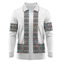 African Ndebele Traditional Attire Long Sleeve Polo Shirt White Ndebele Stripe