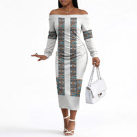 African Ndebele Traditional Attire Off The Shoulder Long Sleeve Dress White Ndebele Stripe
