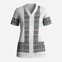 African Ndebele Traditional Attire Scrub Top White Ndebele Stripe