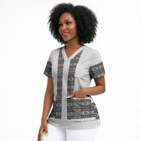African Ndebele Traditional Attire Scrub Top White Ndebele Stripe