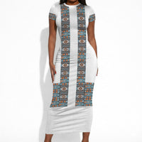 African Ndebele Traditional Attire Short Sleeve Bodycon Dress White Ndebele Stripe