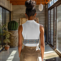 African Ndebele Traditional Attire Women Sleeveless Polo Shirt White Ndebele Stripe