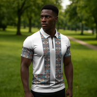 African Ndebele Traditional Attire Zipper Polo Shirt White Ndebele Stripe