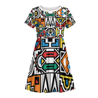 African Geometric Ndebele Patterns Kid Short Sleeve Dress
