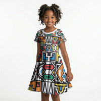 African Geometric Ndebele Patterns Kid Short Sleeve Dress