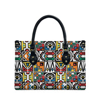 African Geometric Ndebele Patterns Leather Bag