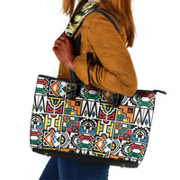 African Geometric Ndebele Patterns Leather Tote Bag