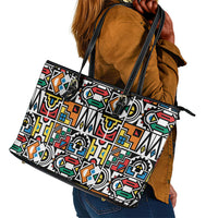 African Geometric Ndebele Patterns Leather Tote Bag