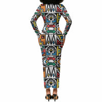 African Geometric Ndebele Patterns Long Sleeve Bodycon Dress