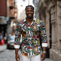 African Geometric Ndebele Patterns Long Sleeve Button Shirt