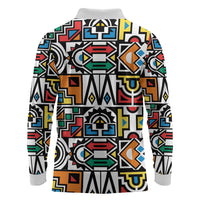 African Geometric Ndebele Patterns Long Sleeve Polo Shirt