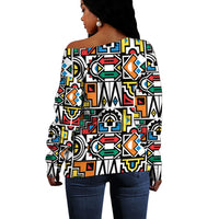 African Geometric Ndebele Patterns Off Shoulder Sweater