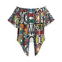 African Geometric Ndebele Patterns Off Shoulder Wrap Waist Top