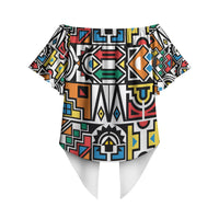African Geometric Ndebele Patterns Off Shoulder Wrap Waist Top