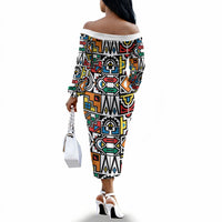 African Geometric Ndebele Patterns Off The Shoulder Long Sleeve Dress
