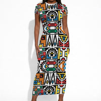 African Geometric Ndebele Patterns Short Sleeve Bodycon Dress